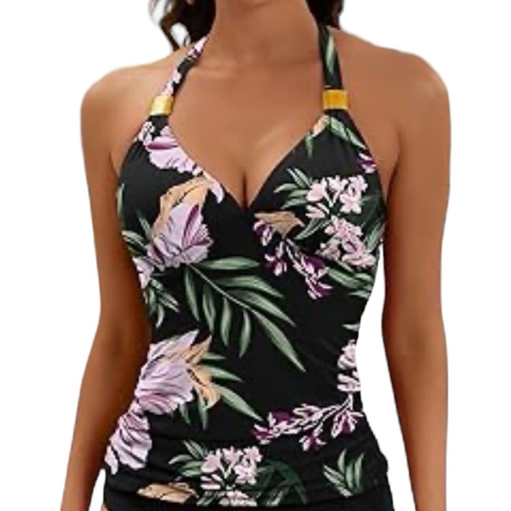 B2PRITY women’s floral halter style modest tankini top size large NWT